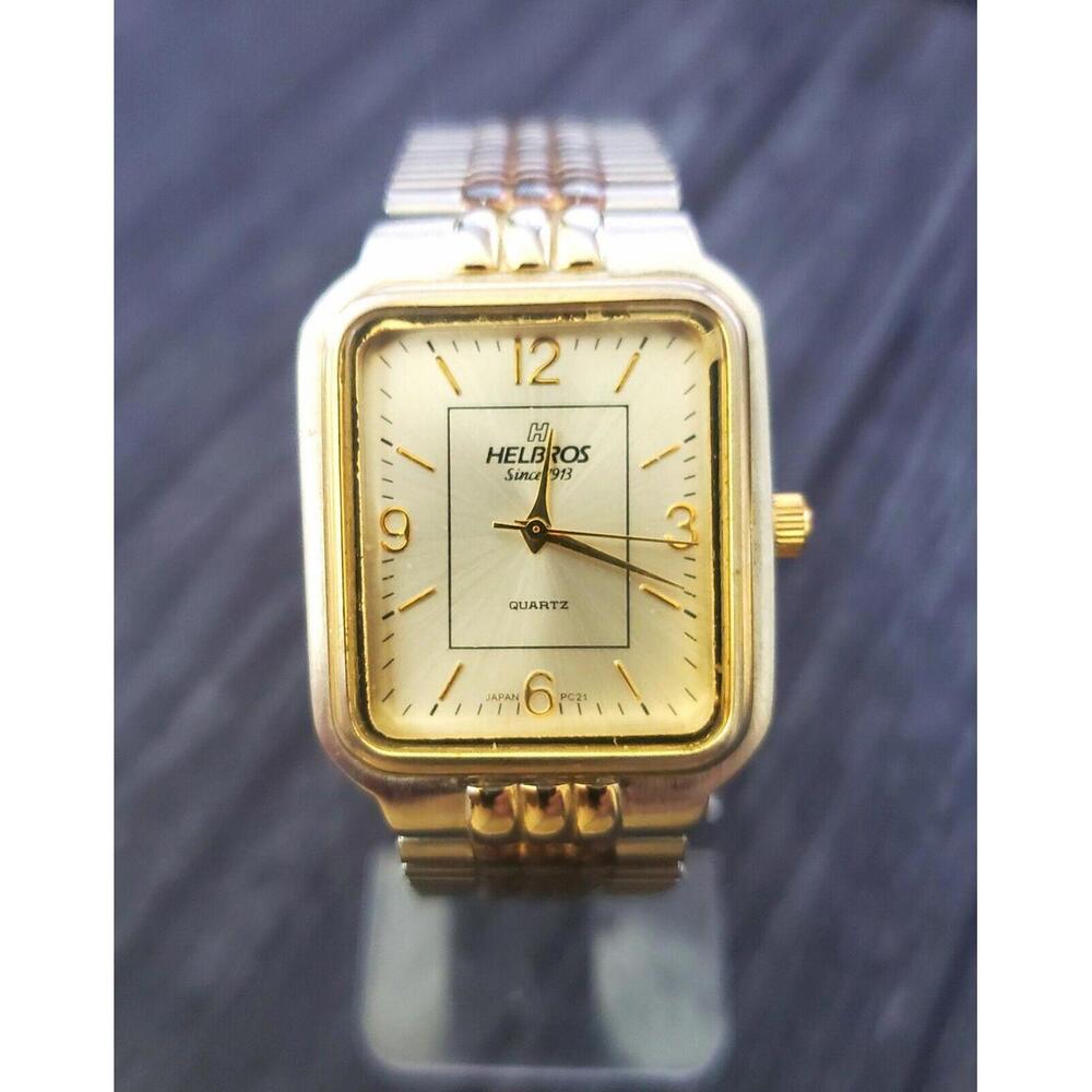 Rare Vintage Retro Helbros 80s Mens Tank Watch New Battery